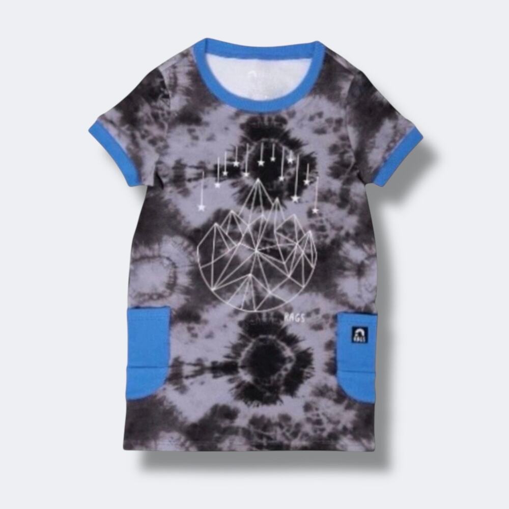 RAGS Dress Girls 2T Gray Blue Tie Dye Drop Pocket Graphic Thick Stretchy New